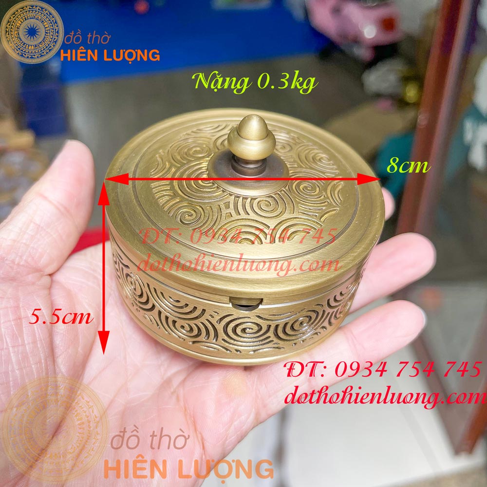 Gạt tàn bằng đồng dáng tròn có nắp phong thủy