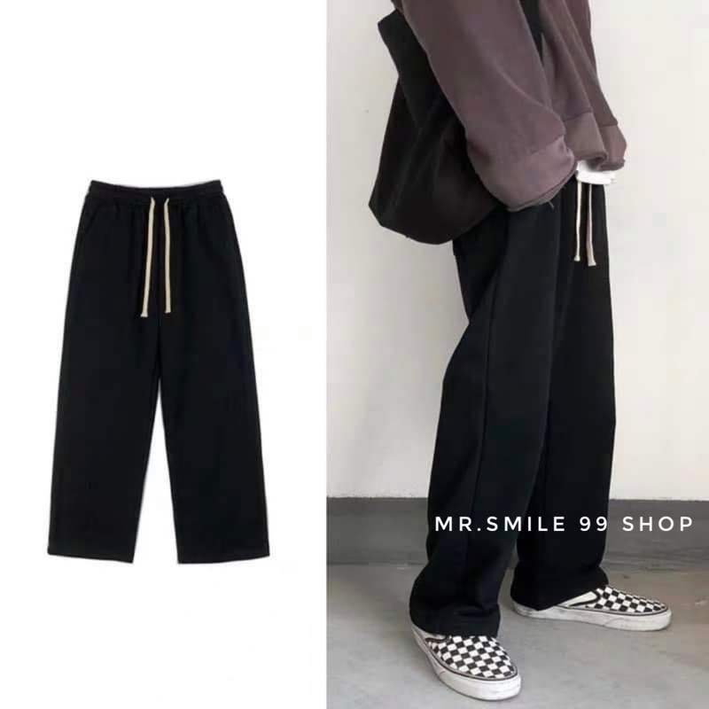 Quần Baggy Thun Dày Ống Rộng chất Da Cá Unisex Nam Nữ Phong Cách Hàn Quốc, Hot Trend Gen Z Mr Smile 99 Shop