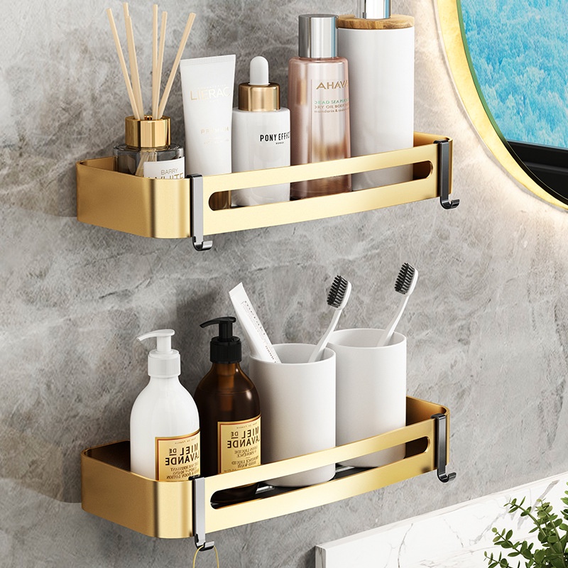 Kệ nhà tắm treo góc hình chữ nhật dán tường, kệ để đồ nhà tắm kèm giá đỡ sử dụng công nghệ mạ vàng tân tiến ASSEL