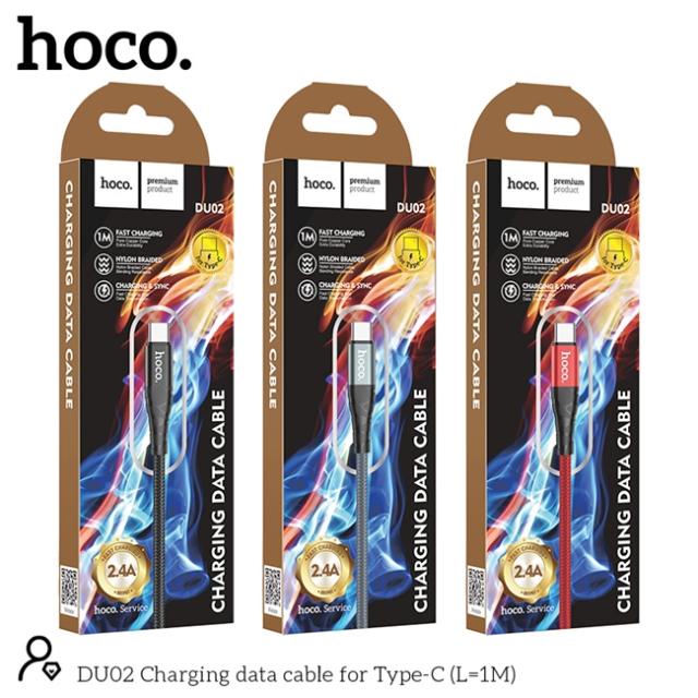 Dây cáp sạc nhanh bọc dù hoco du02 plus 2.4A USB-micro/ type c/ ip truyền data bền đẹp giá rẻ cho điện thoại bh 12 tháng