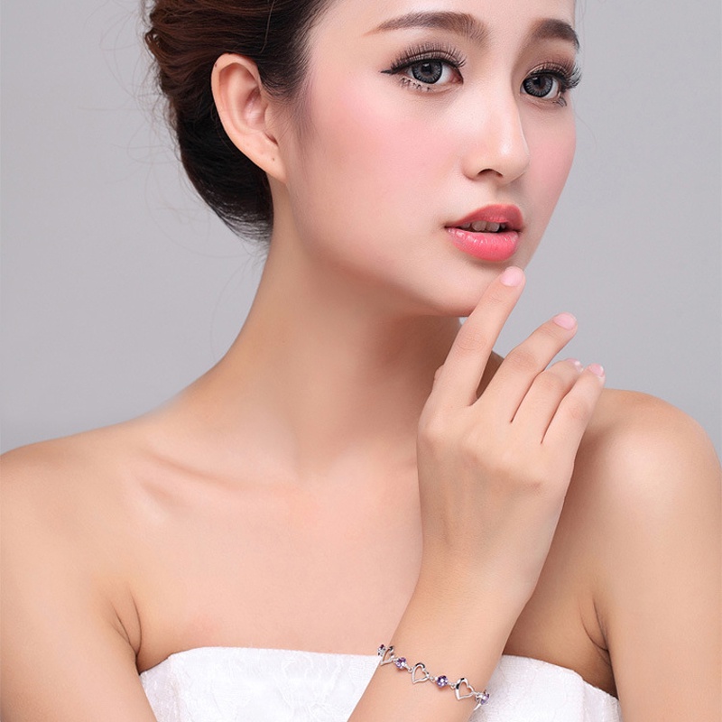Lắc Tay Mạ Bạc 925 Dây Trái Tim Dễ Thương Cho Nữ