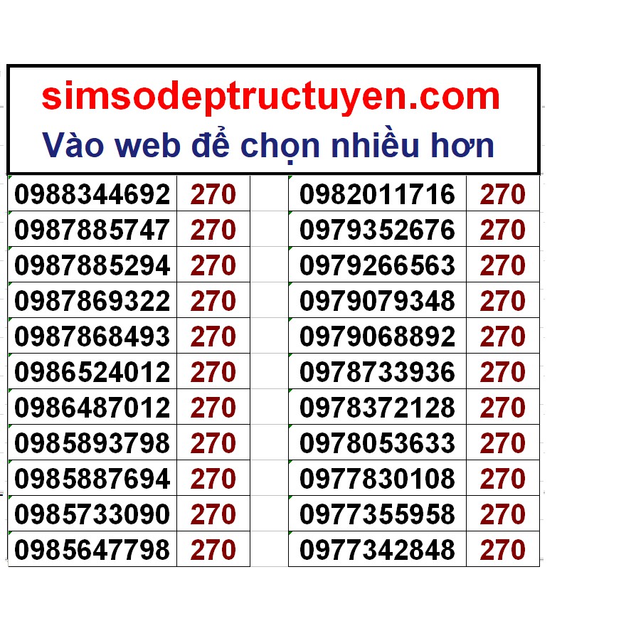 Sim số đẹp 098, 097 trả trước giá 270k