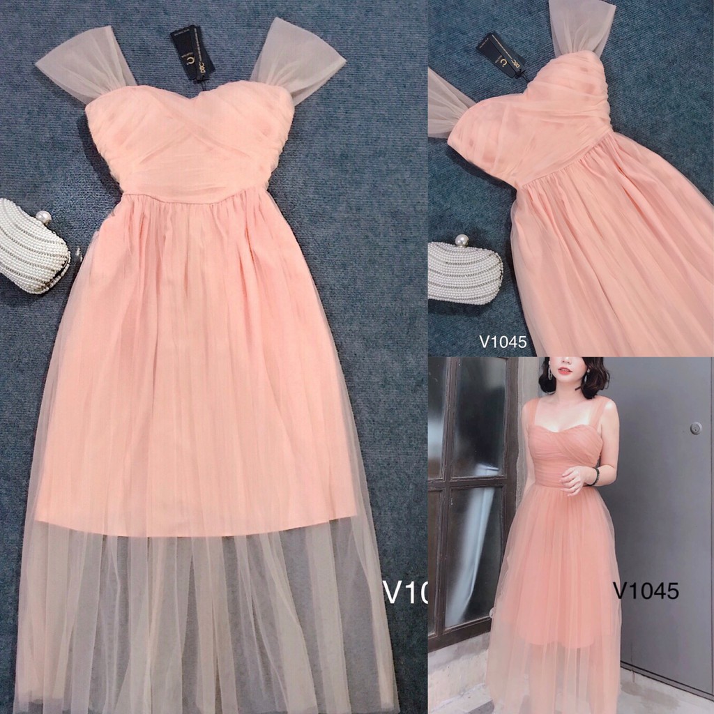 [ xả kho ] MiD Mie Design - Đầm hồng cam V1045 ảnh thật