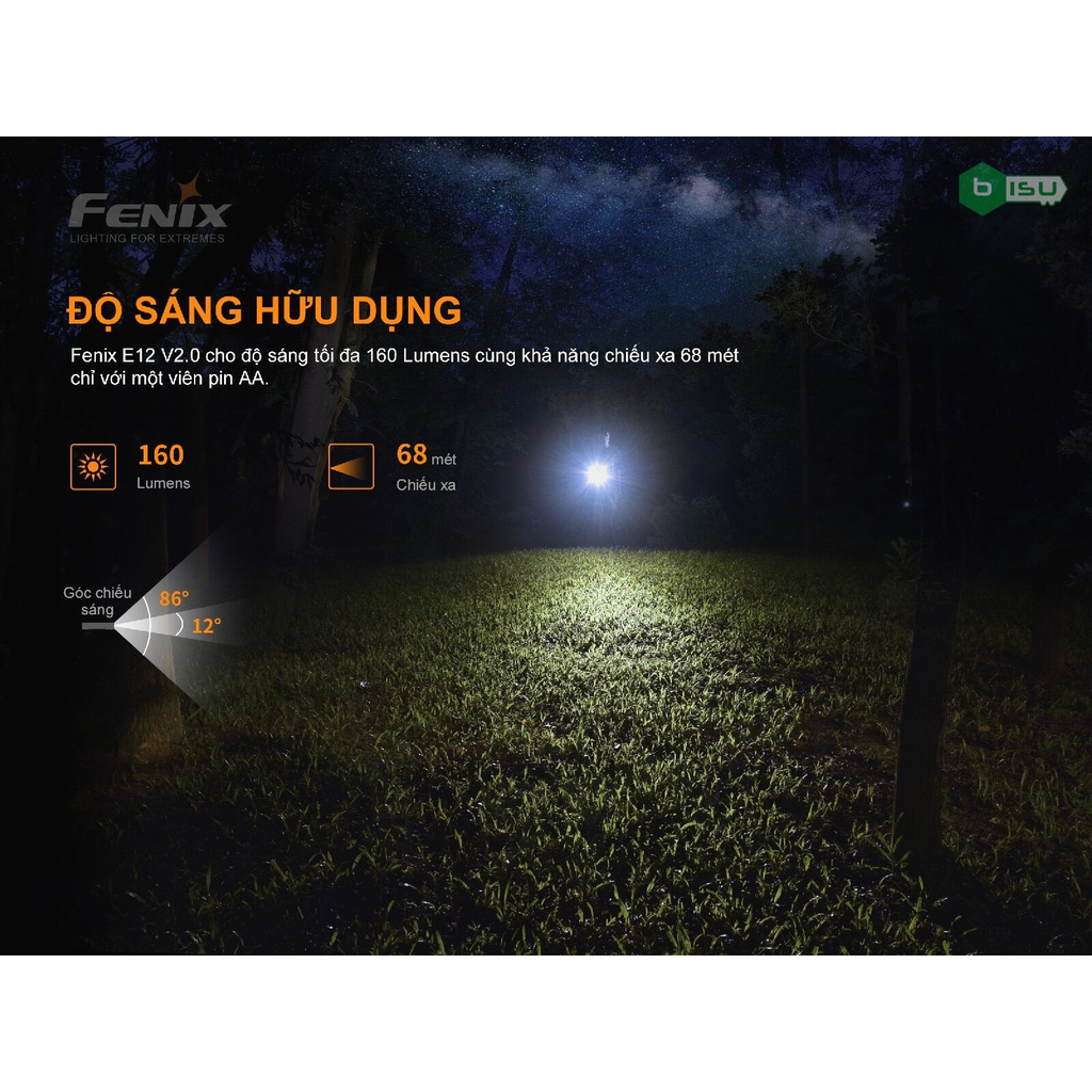 CHÍNH HÃNG PHÂN PHỐI - Đèn pin Fenix - E12 V2.0 - 160 Lumens