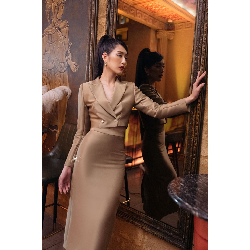 Áo Vest Lửng JM Đệm Vai Dày Dáng Croptop Dài Tay 5P04.2112KT