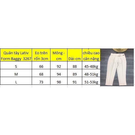 Quần Tây Lativ Form Baggy Xuất Hàn - 3267 Mẫu 1.56 - 46kg (S)