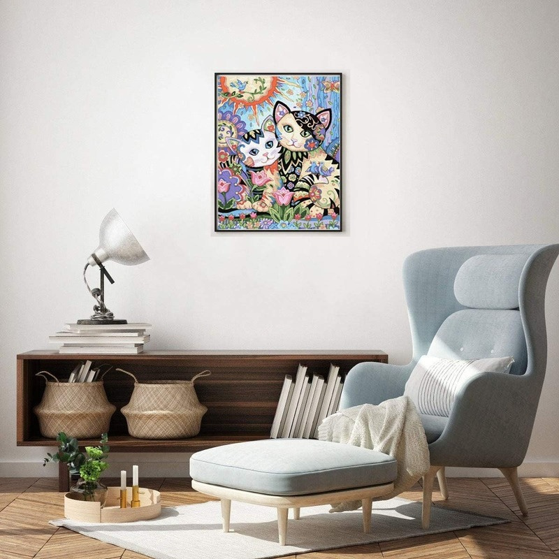 Bộ Tranh Đính Đá Diy Hình Mèo Dễ Thương 30x40cm Trang Trí Nhà Cửa