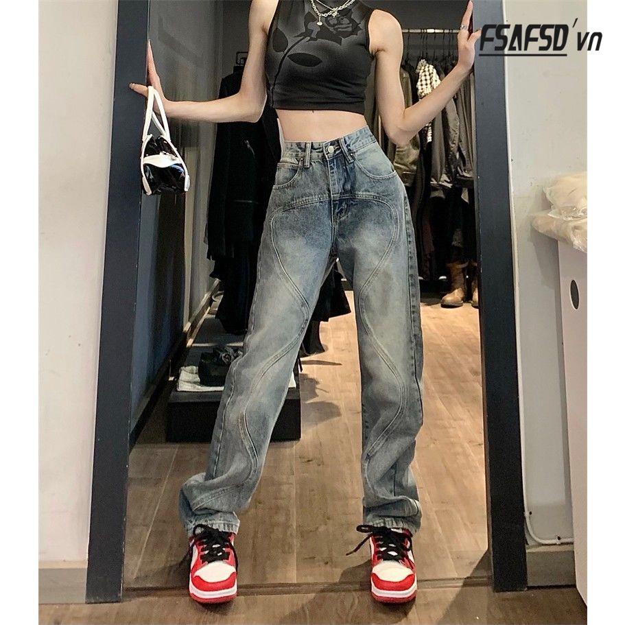 Quần Jeans Nữ Lưng Cao Dáng Rộng Thời Trang Cá Tính