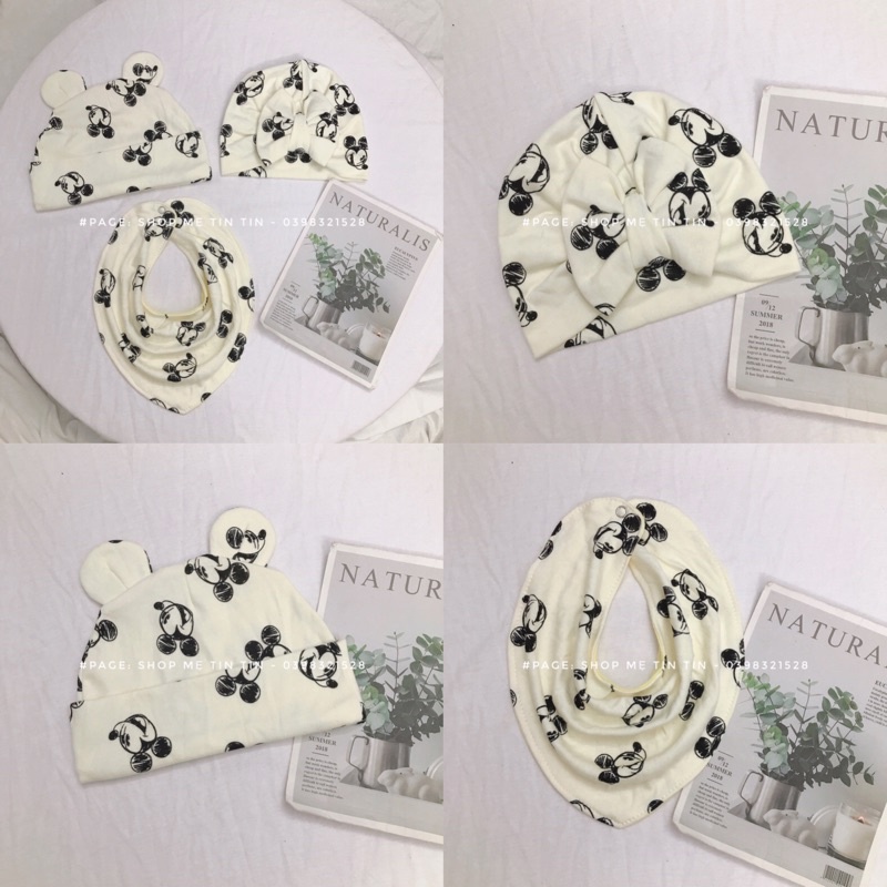 Mũ,Mũ Turban, Yếm cổ mickey cho bé (6m-2y)
