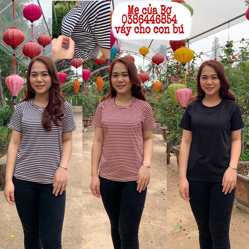 Áo phông cho con bú, áo thun mở cho con ti chất 100% cotton mềm mát