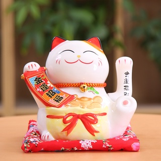 Mèo Thần Tài May Mắn Maneki Neko 16cm Vẫy Tay (Kèm Pin Và Đệm)