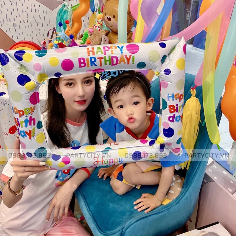 Khung hình Happy Birthday bong bóng dễ thương, đạo cụ chụp hình tiệc sinh nhật, party kiểu Hàn Quốc