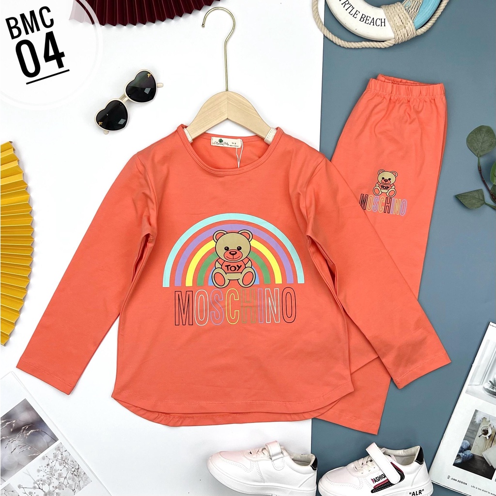 Bộ quần áo dài tay LITIBABY, in hình chữ moschino. cho bé 9 - 14 tuổi