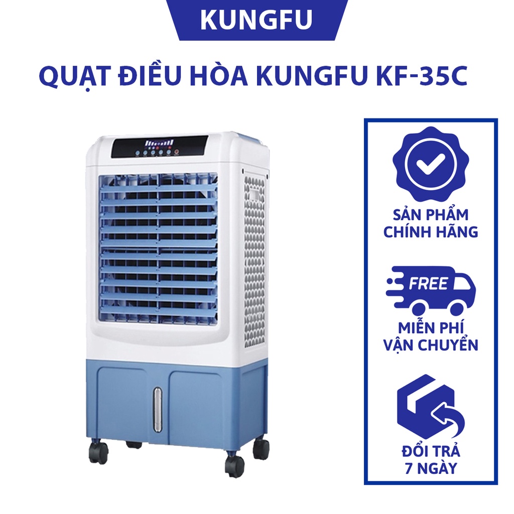 Quạt điều hòa hơi nước Kungfu KF-35C có điều khiển, Dung tích 30L, Máy làm mát đa năng, Tiết kiệm điện, Chính hãng .