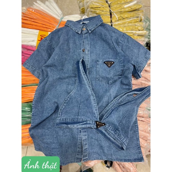 Set áo jean áo bra phối áo sơ mi tay ngắn có túi 1004 Maysstore