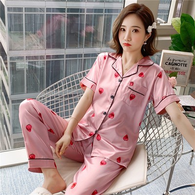 Bộ Đồ Ngủ Lụa 2 Món In Hoa Xinh Xắn Size M-5Xl đồ ngủ lụa váy ngủ lụa bigsize pijama lụa