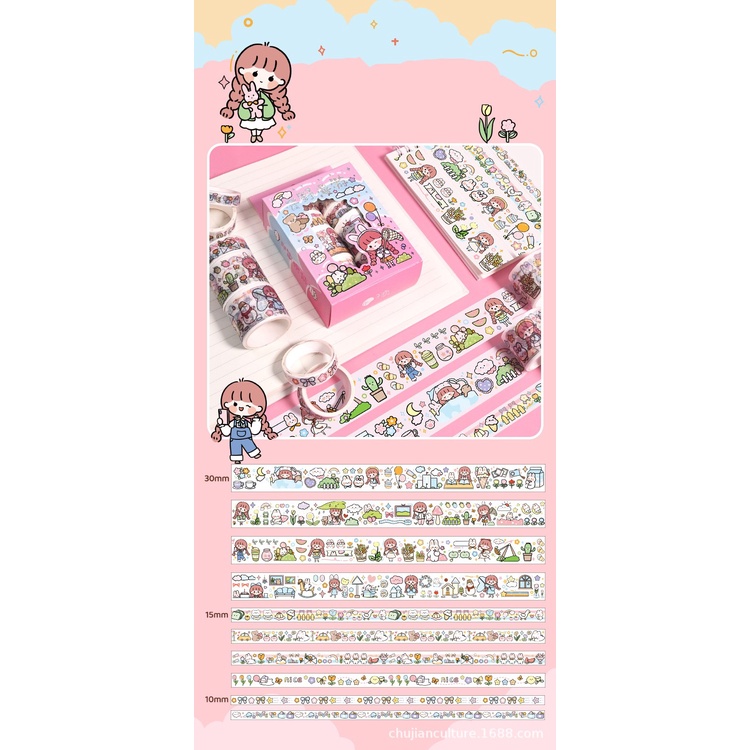 Washi Tape Hộp 10 Cuộn Băng Keo Hoạ Tiết Cute Dán Sổ Tay Decor Trang Trí Bullet Journal WS22