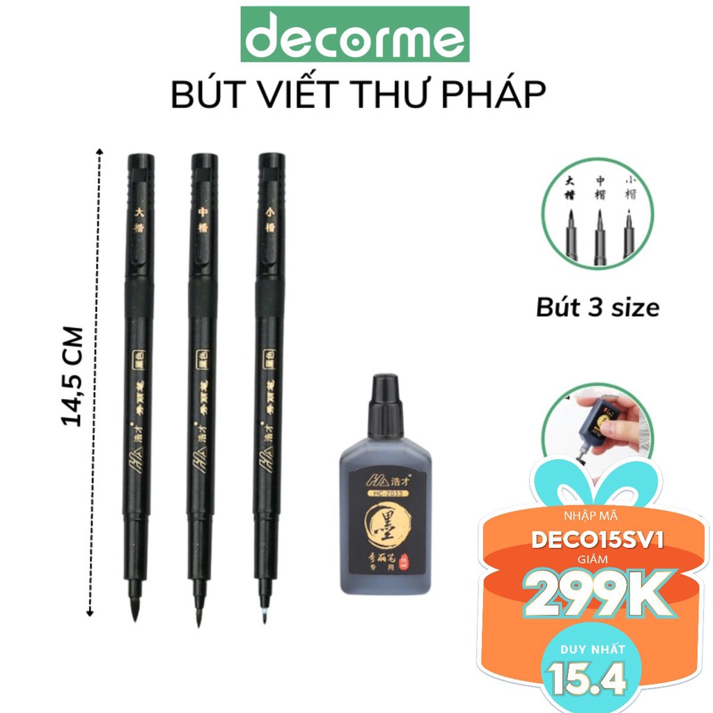 Bút brush pen viết calligraphy lettering thư pháp có thể đổ thêm mực HC DecorMe