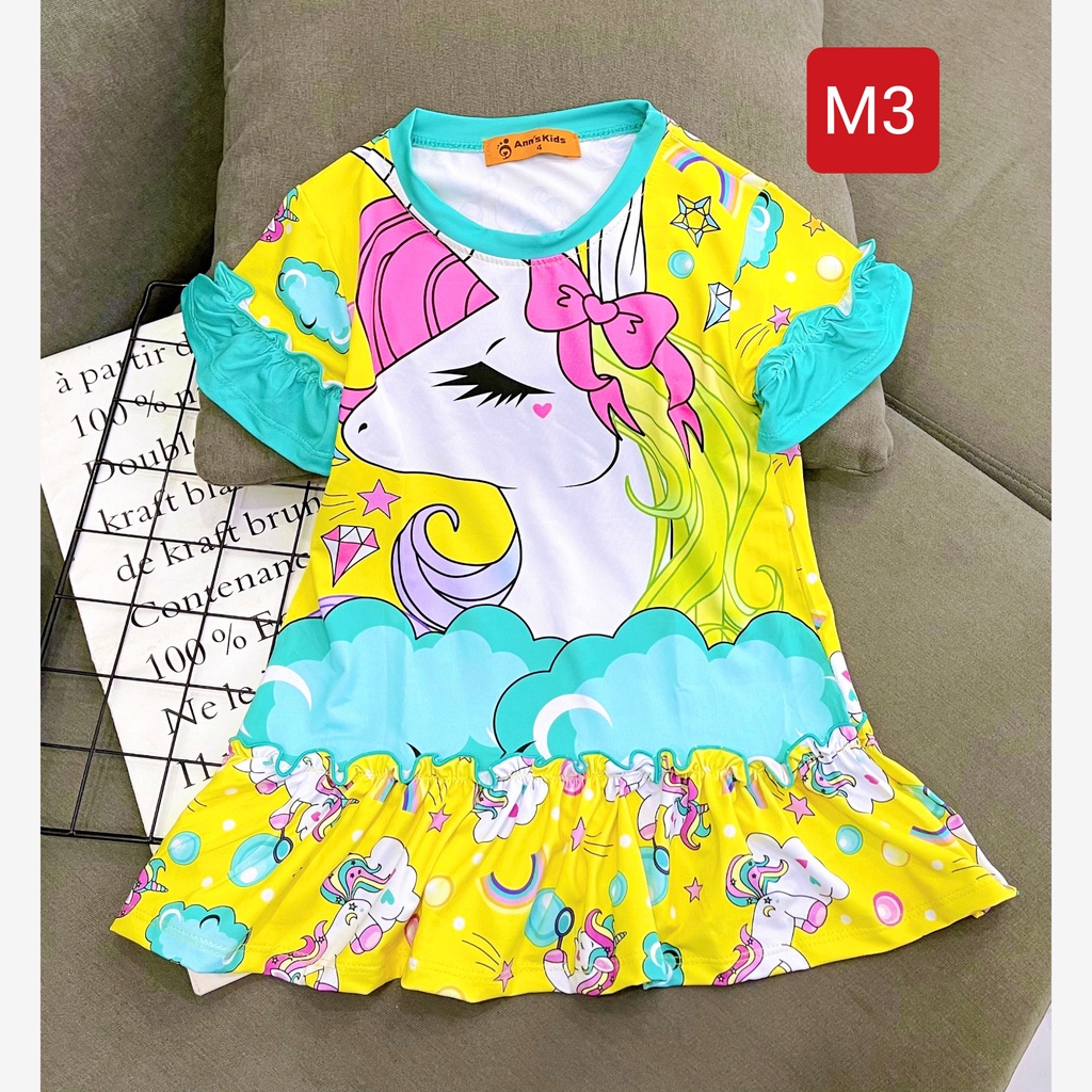 GBV24 (20KG-40KG) VÁY THUN BÉ GÁI SIZE ĐẠI THUN LẠNH 3D MỀM MÁT HÌNH NGỰA PONY HELLOKITY BÒ SỮA - THỜI TRANG TRẺ EM
