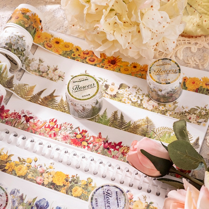 Cuộn Băng Dính Washi 30mm * 3m Họa Tiết Hoa Lá Trang Trí Sổ Tay DIY