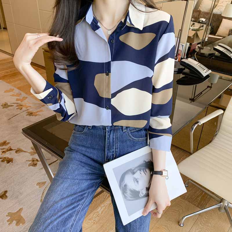 Áo Sơ Mi chiffon Tay Dài In Họa Tiết Phong Cách retro Hàn Quốc Mới Cho Nữ