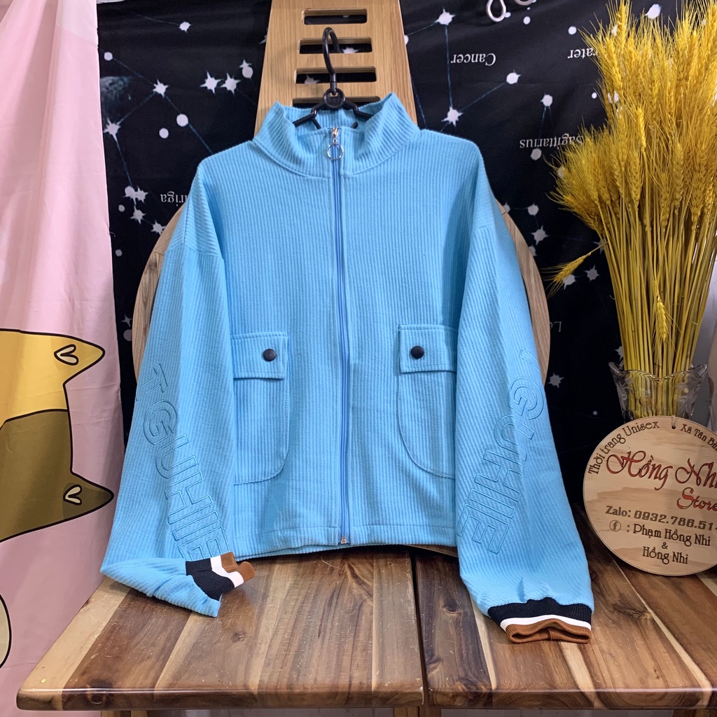 Áo Khoác Bomber Dây Kéo Nữ 2 Túi Trước Chất Nhung Tăm Cao Cấp Ulzzang Dáng Rộng
