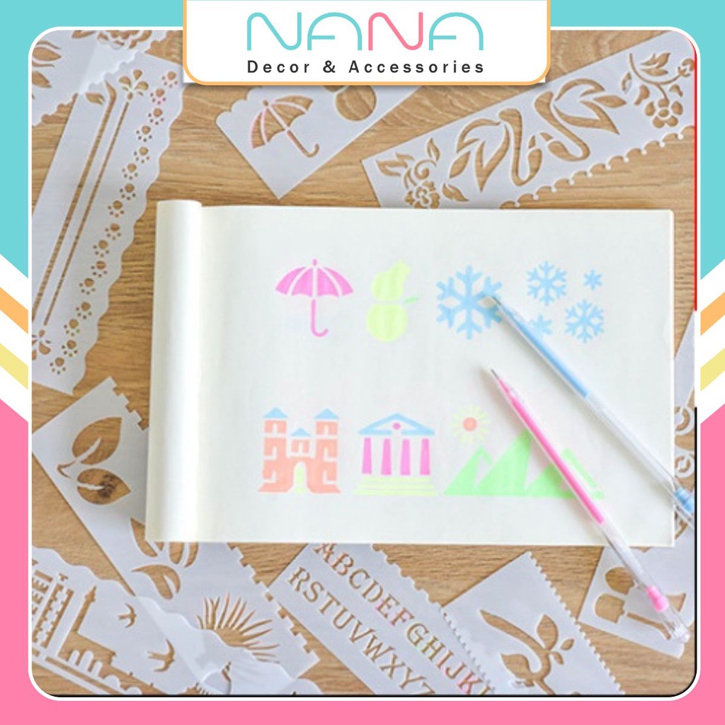 Bộ 8 Khuôn Vẽ Tranh Tô Màu, Viết Chữ ⭐SIÊU ĐẸP TIỆN LỢI ⭐ Khuôn Tranh Trang Trí DIY Album Sổ Bullet Journal