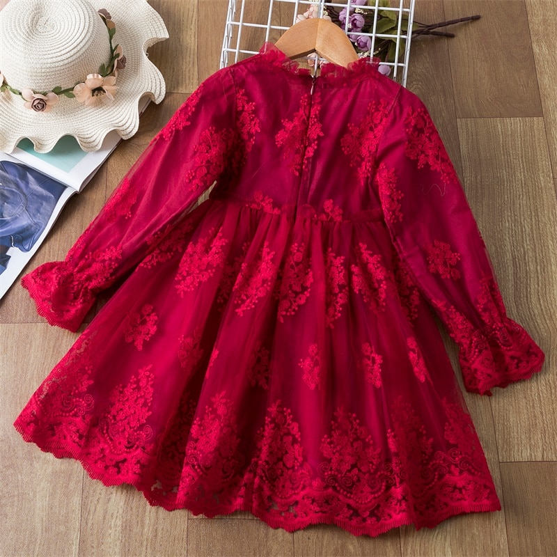 Đỏ GIÁNG SINH Bé Gái Váy Đầm Cho Bé Mùa Đông Ren Hoa Tutu Đầm Công Chúa Sinh Nhật Năm Mới Trang Phục Hóa Trang Trẻ Em Qu