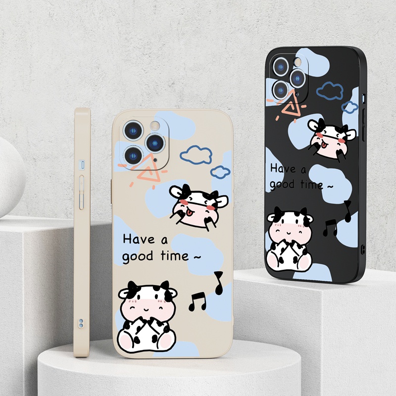 Ốp lưng iphone Ốp điện thoại Suntaiho silicon cạnh vuông hình bò sữa cho iPhone 7 8 6 Plus X XS Max XR 6 6S ​SE 2020 12 13 11 Pro Max