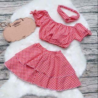 Váy đầm ca rô đỏ bé gái