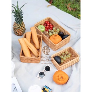 Khay mây đa năng giỏ đựng hoa quả, khay bánh mì, khăn tắm