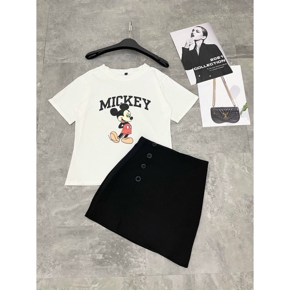[BÁN SỈ] Set Bộ Trang Phục Áo Mickey Kèm Chân Váy Chữ A Cực Trẻ Trung_Năng động