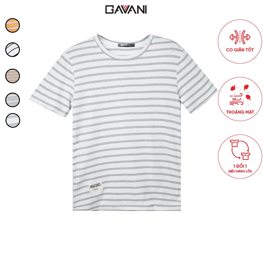 Áo thun sọc nam cotton ngắn tay, cổ tròn_Gavani_STRIPE COLOUR