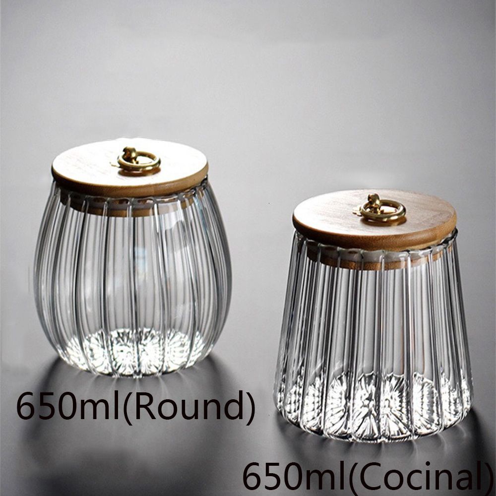 Lọ Đựng Thực Phẩm Bằng Kim Loại Có Tay Cầm Bằng Tre Kính