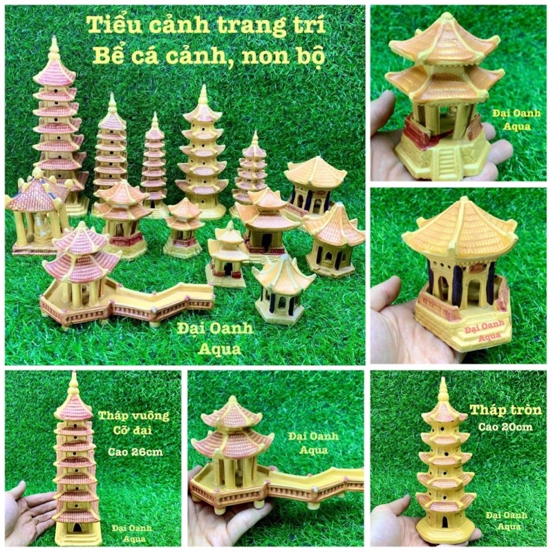 Tiểu cảnh bể cá, tượng gốm trang trí tiểu cảnh, trang trí bể cá, hòn non bộ sân vườn