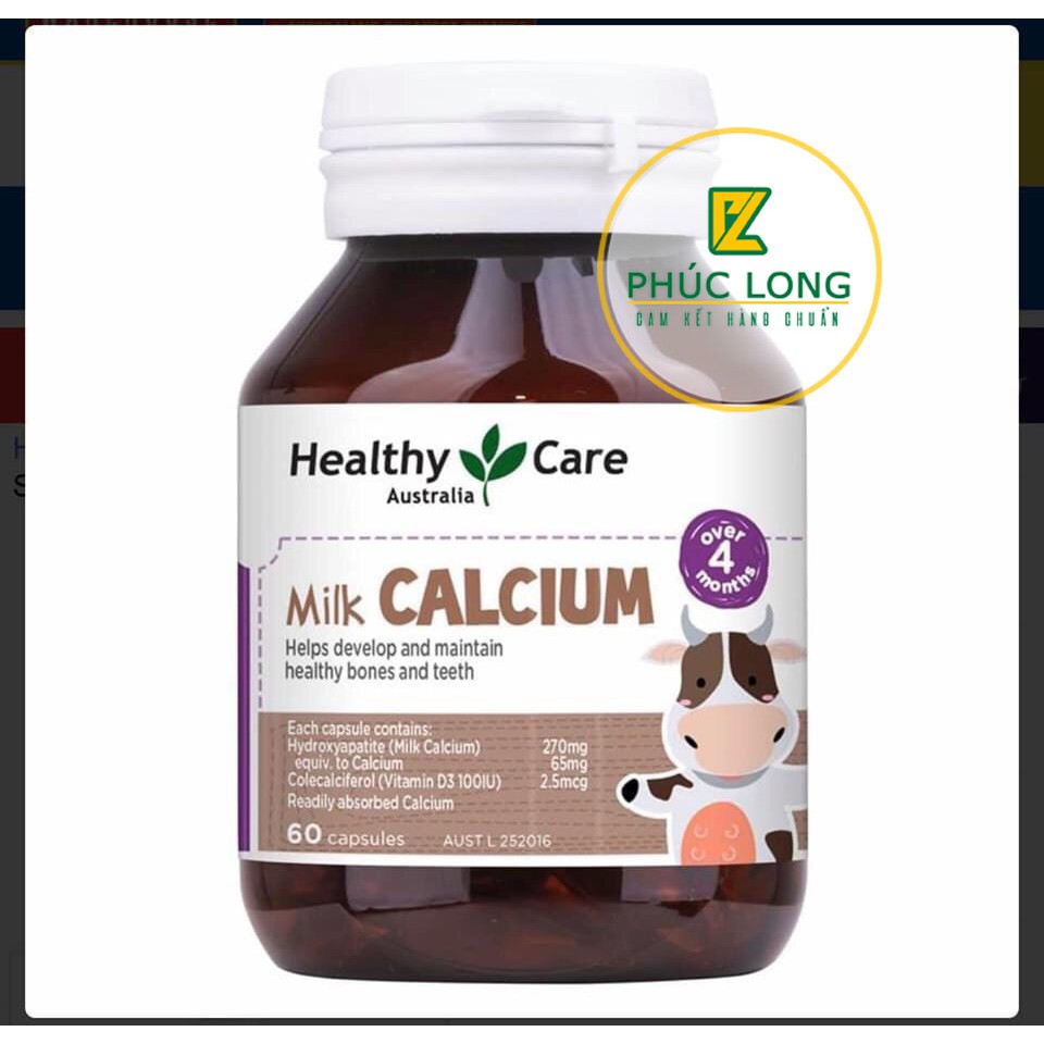 Viên uống canxi sữa cho bé - Milk Calcium Healthy care, lọ 60 viên, Mẫu mới