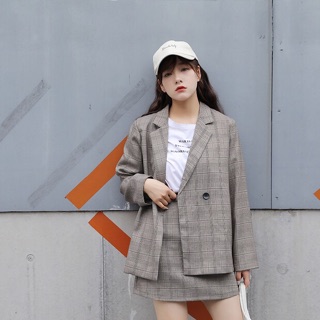 Set áo blazer + chân váy chữ A