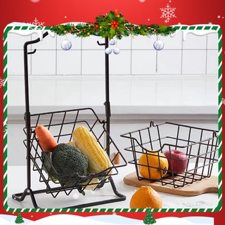 Kệ giỏ sắt Woocera 2 tầng khung thép không gỉ sơn tĩnh điện, màu đen, trang trí nhà bếp, đựng hoa quả, đồ dùng phòng tắm