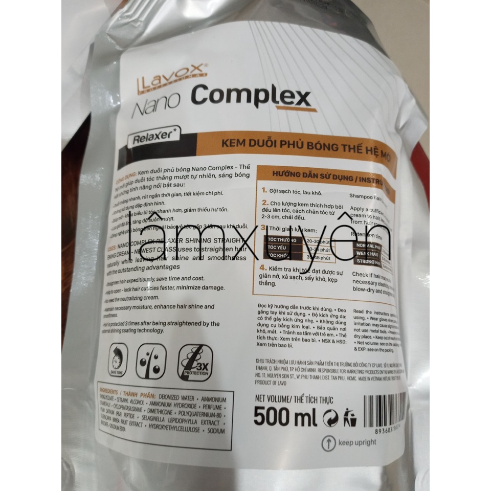 Kem duỗi, ép túi phủ bóng 1 lần không cần dập nhiệt LAVOX Nano complex dễ sử dụng 500ml  không cần dập,không cần kéo kẹp