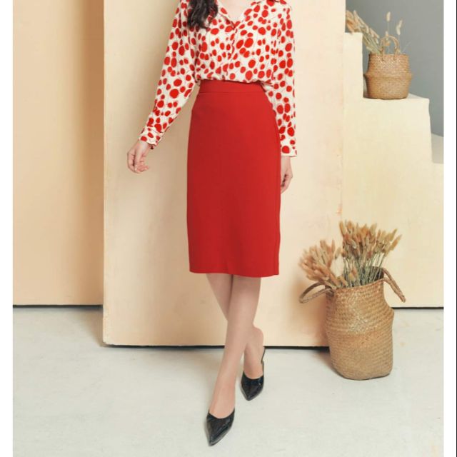 Chân váy bút chì đỏ dáng suông 60cm cạp 3.5 ( sẵn size) - M46D