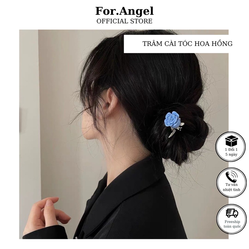 Trâm cài tóc hoa hồng tiểu thư phong cách Hàn Quốc, phụ kiện tóc For.Angel
