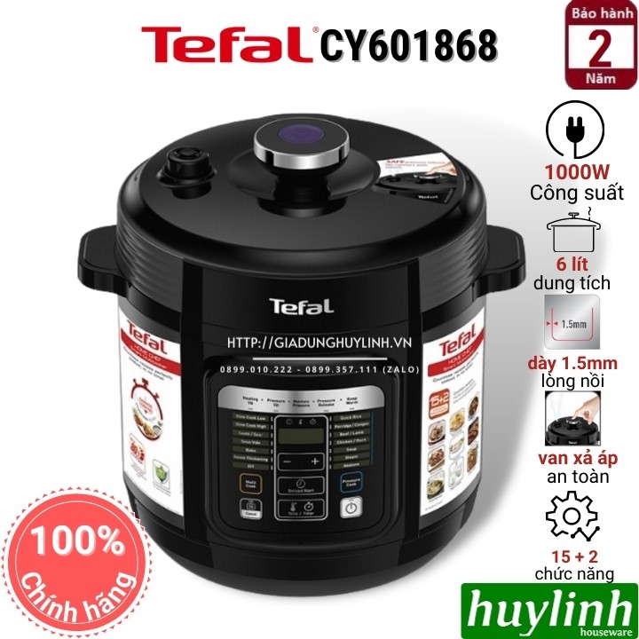 [Mã ELHAMS5 giảm 6% đơn 300K] Nồi áp suất điện tử Tefal CY601868 - 6 lít - 1000W