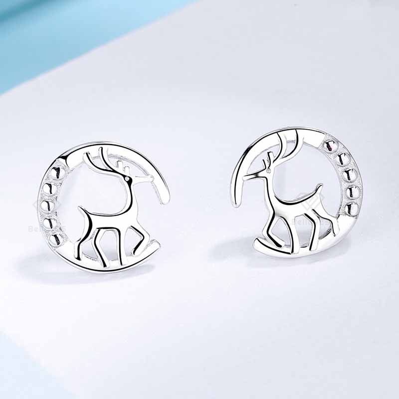 Bông tai nữ hình con tuần lộc khuyên tai bạc 925 hàng hộp sang trọng Bella925 C151