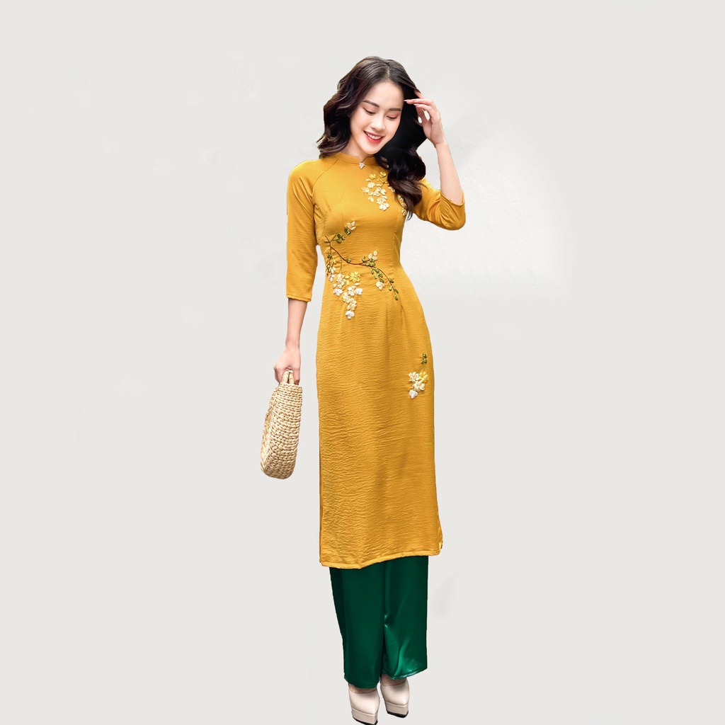 Áo Dài Cách Tân Nữ CARDINA Chất Lụa Nhật Cao Cấp Thêu Hoa Nhẹ Nhàng Nữ Tính AD1