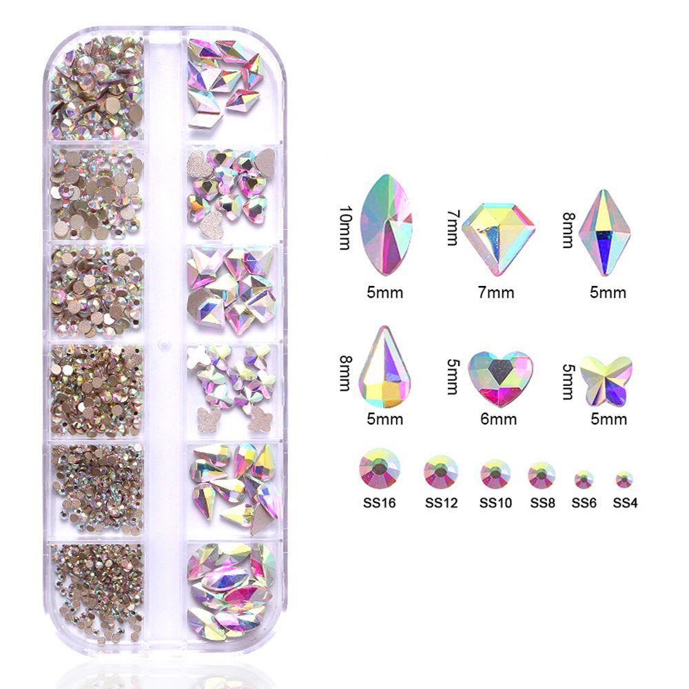 Hộp 12 Hộp Hạt Đá 3D 12 Màu Trang Trí Móng Tay Nghệ Thuật|Hạt Tròn Lấp Lánh Trang Trí Móng Tay DIY