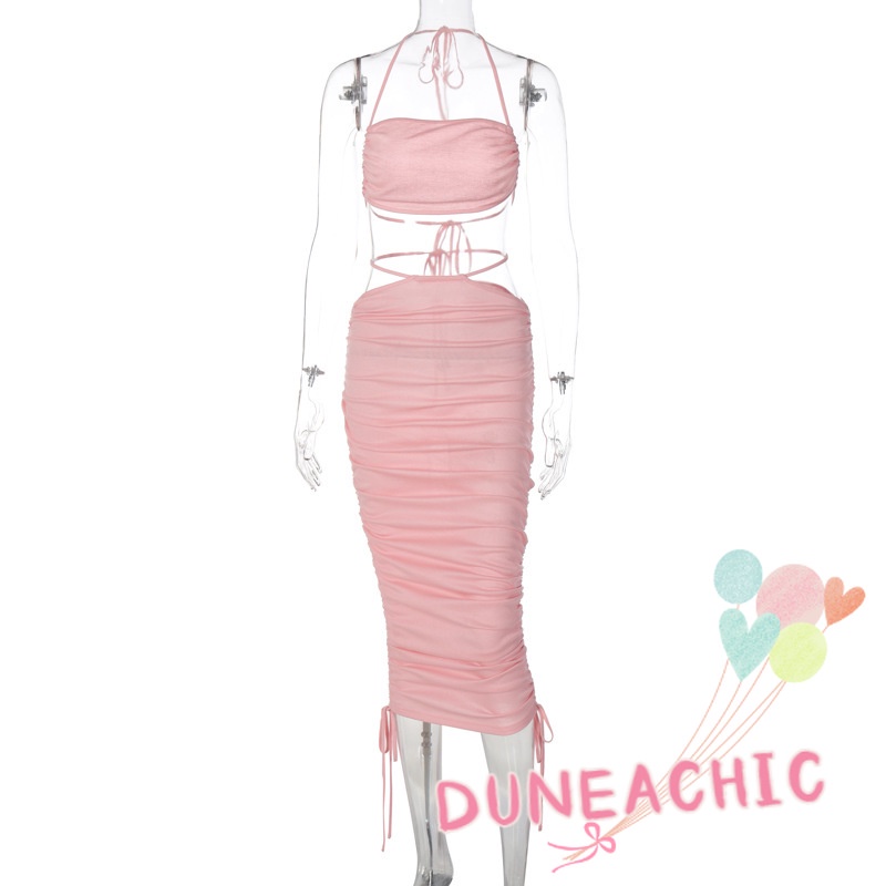 Set Áo Tank Top 2 Dây + Chân Váy Rút Màu Trơn Gợi Cảm Cho Nữ