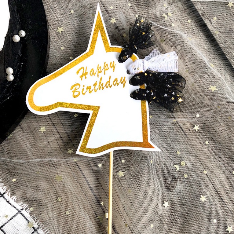 đồ trang trí bánh sinh nhật  [FREESHIP]  que cắm bánh ngựa nơ