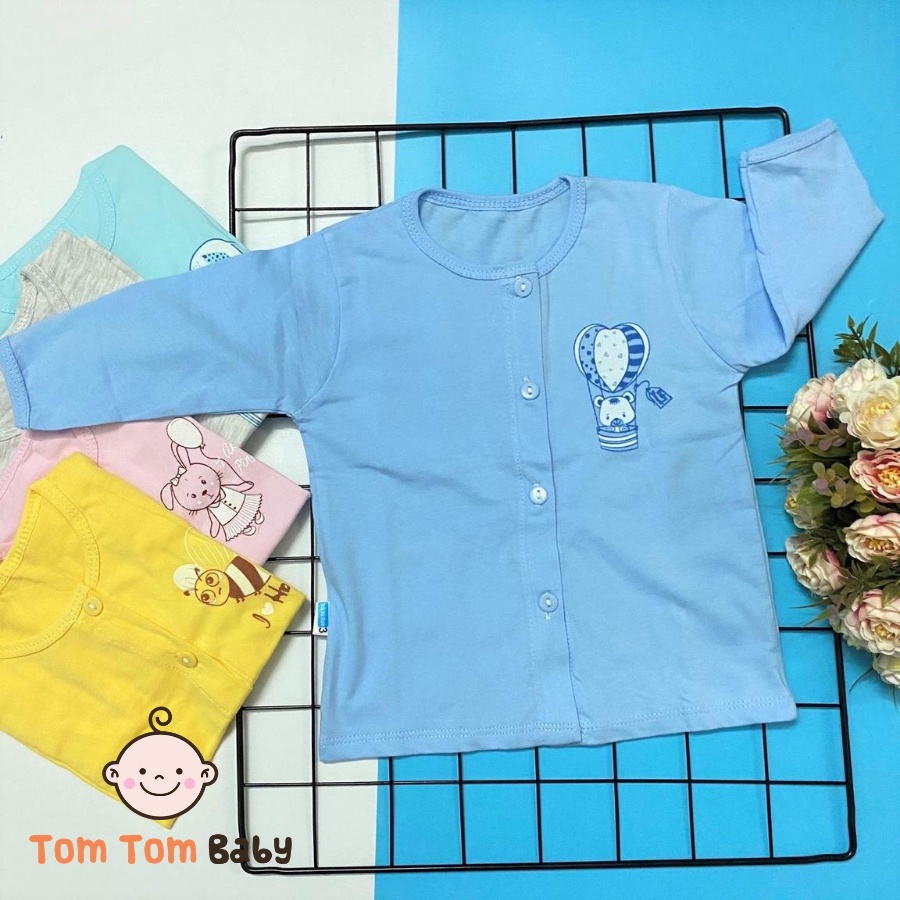 Combo 5 áo sơ sinh tay dài màu cài giữa Thái Hà Thịnh, Size 1-5 cho bé sơ sinh -12kg