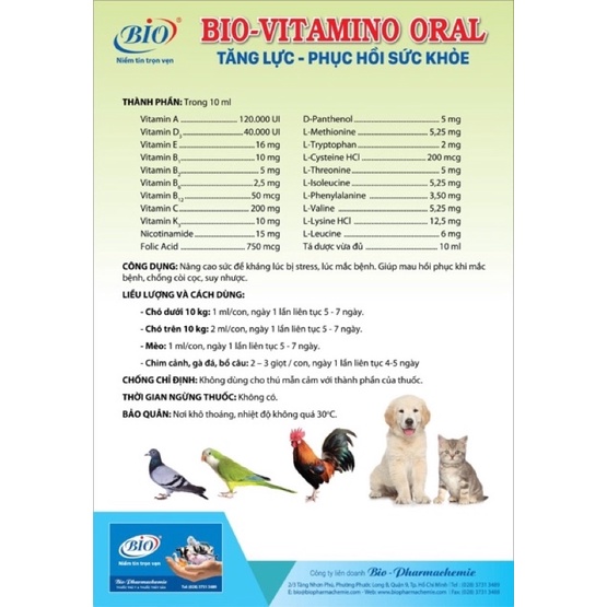 Bio Vitamin Cho Thú Cưng 10ml
