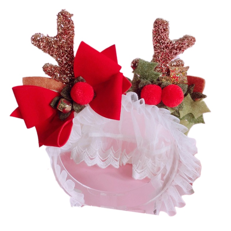 Băng Đô Cài Tóc Bằng Lưới Phối Ren Hình Tuần Lộc Giáng Sinh Năm Mới